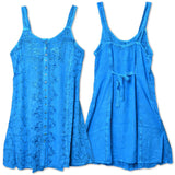 Embroidered Buttoned Acid-Wash Strap Dress